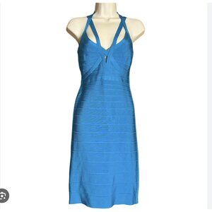 Herve Leger Body Con Blue Dress Halter Size M Medium